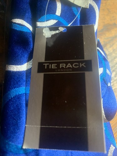 Men’s 100% Silk Necktie Collection Made In Italy Tie Rack London Blue & Circles - Picture 6 of 14