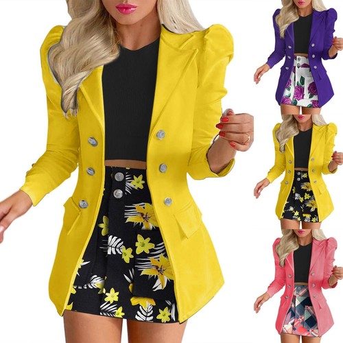 Women 2 Piece Outfits Sets Formal Office Business Work Blazer Jacket Skirt Suit - Picture 4 of 19