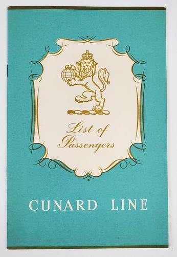 1959 Cunard Line RMS Kärnten Kreuzfahrtschiff Tourist Class Passagierliste 19. Juni