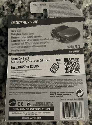 Hot Wheels Red SCION FR-S 2013 HW Showroom 199/250 Series 1:64 Scale NEW RARE! - Picture 3 of 3