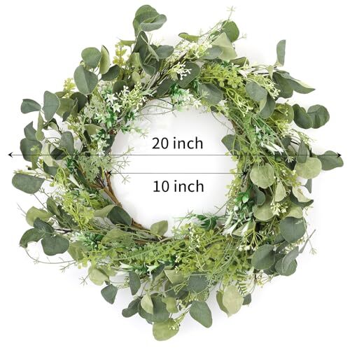 Spring Summer Wreath 20 Inch Decor for Front Door Persian Grass Eucalyptus  - Picture 3 of 8