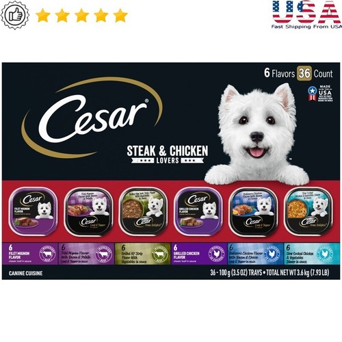 Steak Chicken Wet Dog Food Variety Pack 36 Trays Gourmet Pate Grain Free Adult