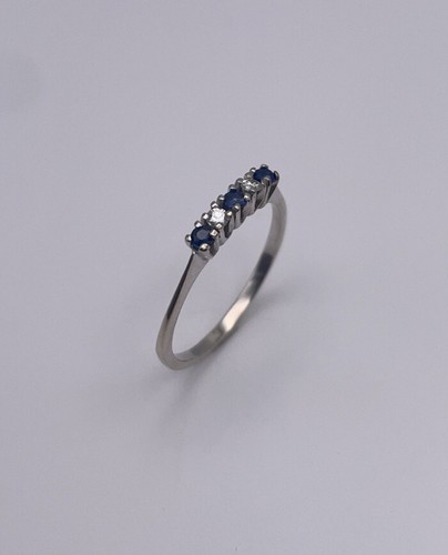 14 Kt White Gold CZ & Sapphire Eternity Band Ring Weighs 1.8 Grams - Picture 5 of 11