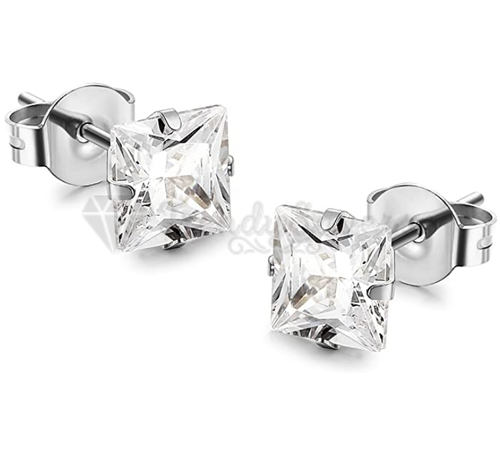 Hypoallergenic Stainless Steel Square Cubic Zirconia Ear Piercing Stud Earrings - Picture 134 of 154