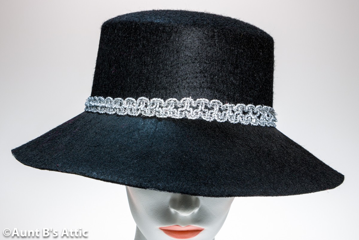 Ladies Dress Hat Black Felt Ladies Costume Hat With Silver 