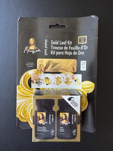 Mona Lisa Gold Leaf Kit: 25 Actual Metal Leaves + Adhesive Size & Sealer Bottles - Picture 1 of 2