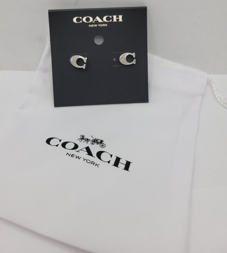 Coach Studded "C" Logo Earrings - Silver-Plated Brass with Drawstring Bag - Picture 5 of 6