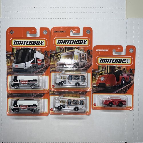 2021 Matchbox LOT OF 5 long card trucks /100 /102 Bus Food Truck Cargo Truck