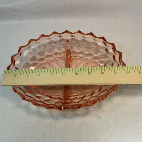 Jeannette Pink Depression Cubist 9 7/8" x 7" Glass Vintage Divided Serving Dish - Picture 7 of 9