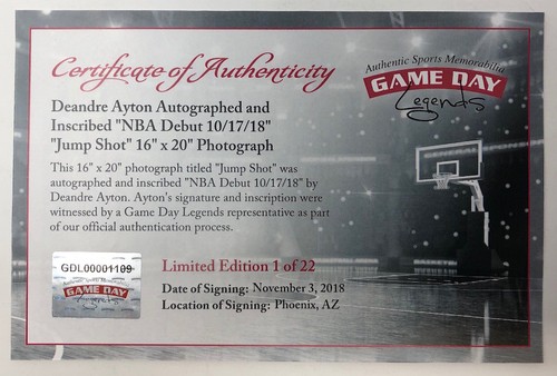 DEANDRE AYTON Autographed "NBA Debut 10/17/18" 16" x 20" Photograph GDL LE 1/22 - Picture 2 of 3