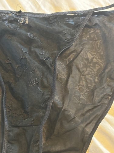 Vintage DONNA LOren Embroidered Floral Sheer Mesh String High Waist Cut 3X Black - Picture 3 of 11