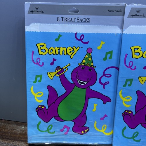 3X Vintage 1993 Barney the Dinosaur 8 TREAT SACKS Birthday Paper Bags New Qty24 - Picture 2 of 7