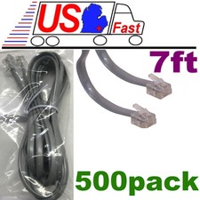 Lot500x/pk/pcs 7ft RJ11 modular 6P4C 4wire Phone/Telephone Line Flat Cord/Cable