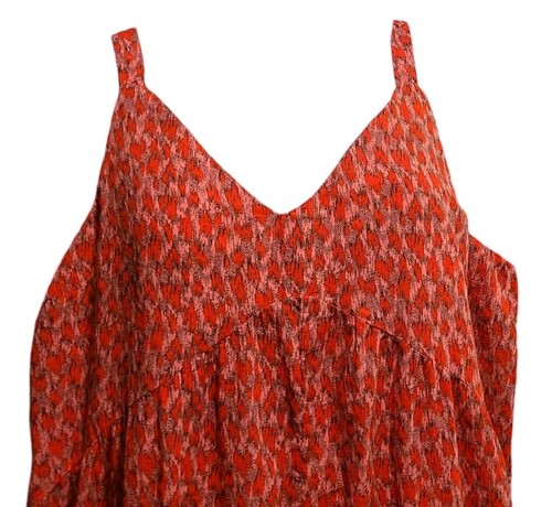 Vestido Solero Joie Midi Con Volantes en Niveles XXL Rojo Abstracto Algodón Boho Popover - Imagen 2 de 10
