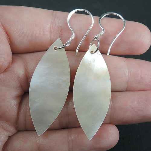 925 Sterling Silver Marquise Shape Natural Shell Earrings Jewelry, NSE-78 - Picture 6 of 6