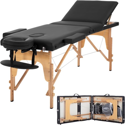 Massage Table Portable Massage Bed 3 Fold Lash Bed Adjustable Spa Bed, Black