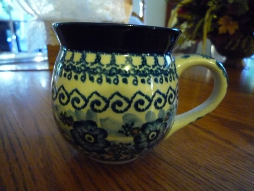 2 Boleslawiec Polish Pottery Bubble Mugs Cups Handmade in Poland Blue Flowers - Picture 8 of 14