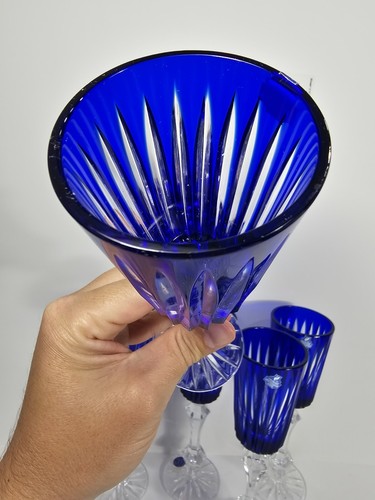 Set Of 5 Vintage Russian Crystal Wine Glass Champagne Cobalt Blue Gus Khrustalny - Picture 6 of 11