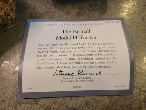 Vintage 1997 Franklin Mint Farmall Model H Tractor 1:12 with COA - Bild 2 von 10