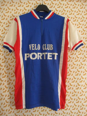 Maillot Cycliste Vélo club Portet Vintage 80'S acrylique rétro Jersey - M - Photo 1/4