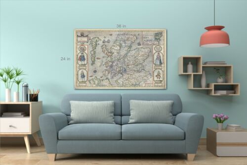 Mappa vintage scozzese splendida arte da parete su tela pronta per essere appesa - Foto 4 di 6