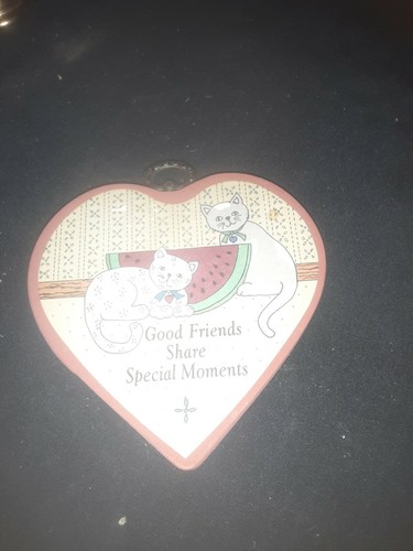 Vintage herzförmige Holz Katze Plakette "Gute Freunde teilen besondere Momente" - Bild 2 von 7