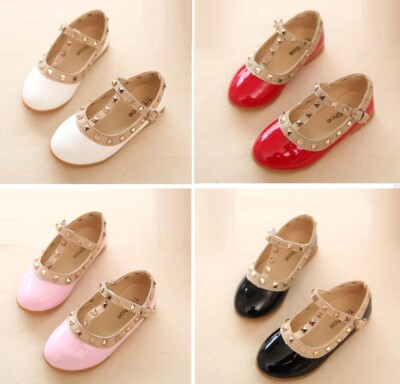 Girls Leather Flat Shoes Children Rivets Leisure For Kids Dancing Party Sandals