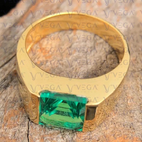 5.0Ct Asscher Cut Natural Emerald Solitaire Men's Ring 18k Yellow Gold Plated - Picture 2 of 18