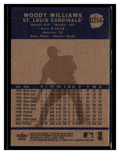 2002 Fleer Tradition Update #U254 Woody Williams - Picture 2 of 2