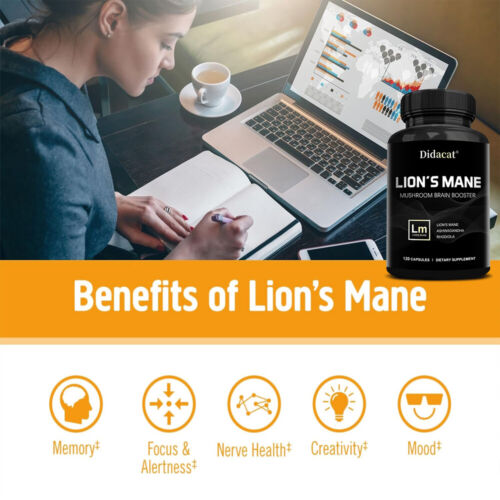 Lions Mane 120 Capsules - With Ashwagandha And Rhodiola Rosea - Brain Supplement - Imagen 8 de 16