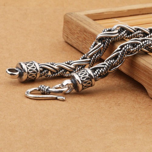 Solid S25 Sterling Silver Chain Men 7mm Braided Wheat Link Necklace 20-26inch - Picture 6 of 6
