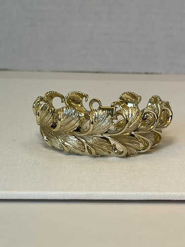Vintage signiertes Lisner Ginko Blatt goldfarbenes Metall Gliederarmband 6 7/8" EUC - Bild 6 von 9