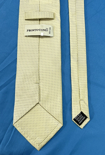 PRONTO-UOMO Beige w/Black Micro Polka-Dot SILK MEN'S NECK TIE Classic - Picture 3 of 3