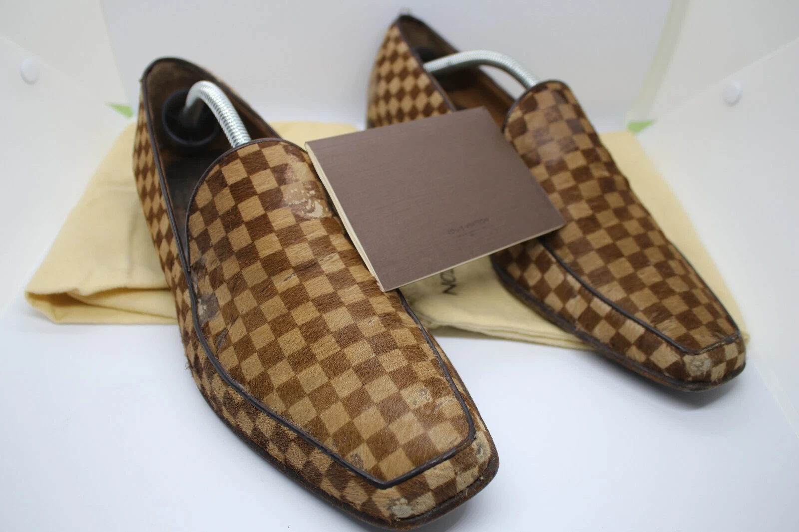 LOUIS VUITTON TRAINER Mocassini a scacchi originali Louis Vuitton Damier capelli di cavallo beige marrone taglia US 10 EU 43