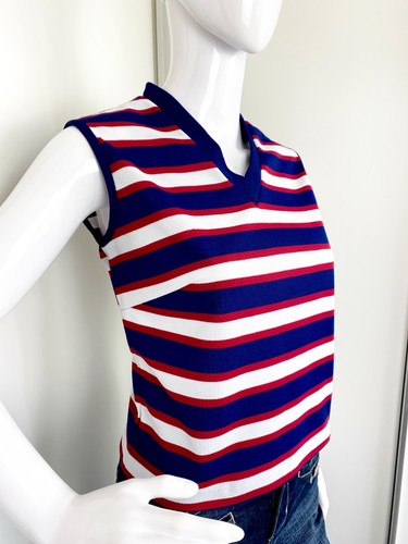 Vintage 1960s 1970s Red White and Blue Striped Jersey Top Tunic S/M (10/12) - Picture 4 of 14