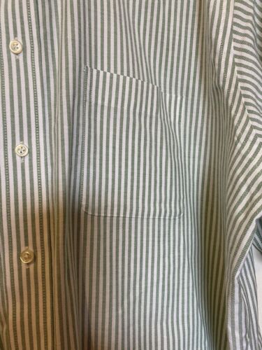 STAFFORD ESSENTIALS COTTON BLEND MENS GREEN & WHITE STRIPED SS SHIRT SZ 18 - Picture 3 of 8
