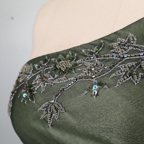Scala Prom Dress Midi Maxi Gown Green L Fairy Y2K Vintage Silk Bead - Picture 6 of 15