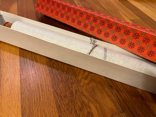 vtg Japanese hanging scroll PAINTING lotus flower antique Kakejiku Japan Asian - Picture 7 of 19