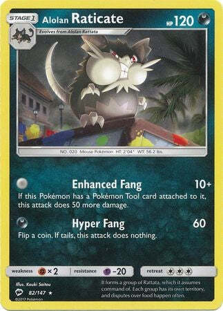 Alolan Raticate 82/147 Rare - Pokemon Sun & Moon Burning Shadows Card - Picture 1 of 1