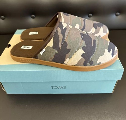 Tom's Men's Harbor Slipper, size 13 Green Woodland Camouflage Print, quilted - Picture 1 of 7