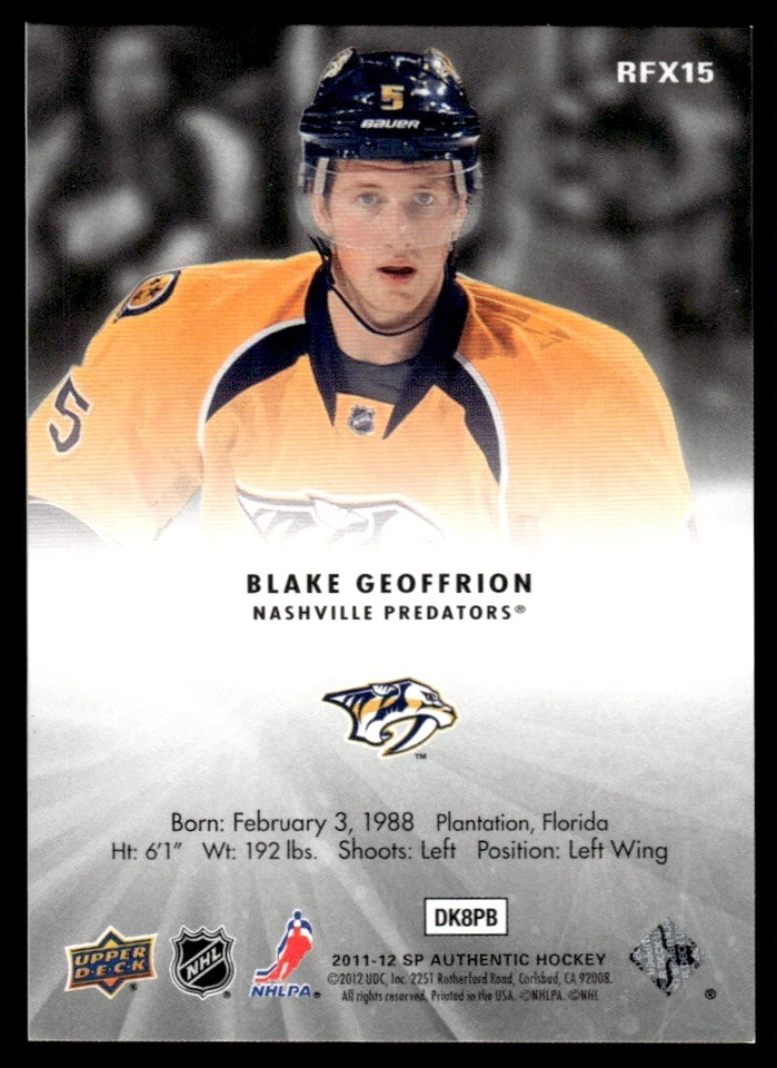 2011-12 SP Authentic Holoview FX Blake Geoffrion Nashville Predators #RFX15 - Image 2 of 2