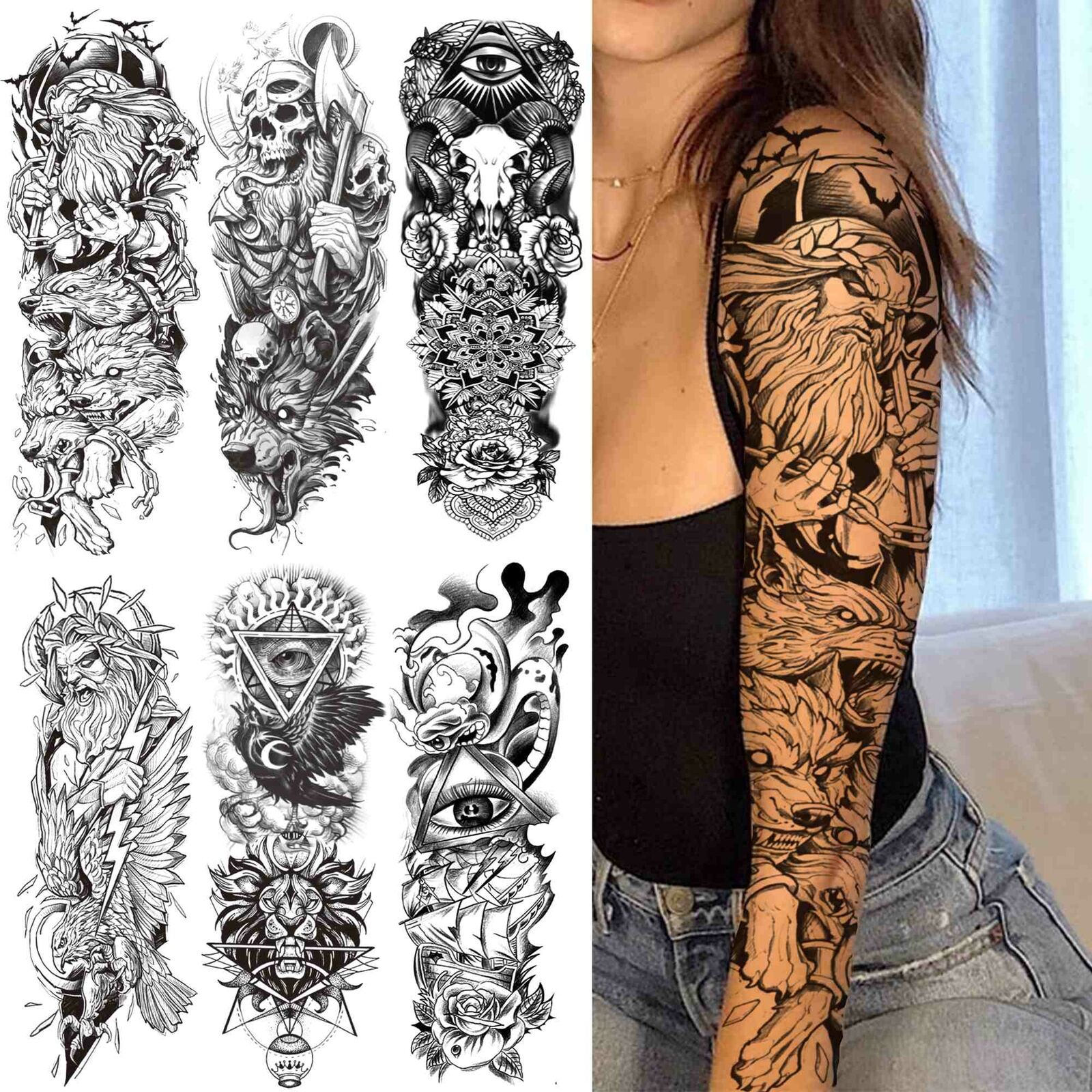 Black God Wolf Temporary Sleeve Tattoos Men Adult Skull Geometric Tattoo Sticker | eBay Black God Wolf Temporary Sleeve Tattoos Men Adult Skull Geometric Tattoo Sticker | eBay