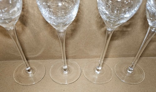 4) Pier 1 Clear Crackle Glass Champagne 6oz Wine Flute Crystal Set of 4 Pier One - Picture 3 of 7