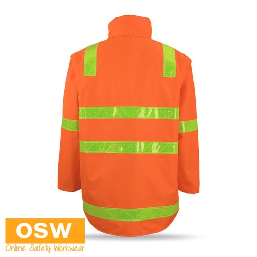 Hi Vis Orange VIC Road (Day + Night) Zip Off Sleeve Longline Reflective Jacket - Picture 4 of 5
