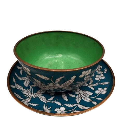 Vintage Lot of 10 Pcs Chinese Cloisonne Enamel Copper Floral Rice Bowl Plate Set - Picture 10 of 24