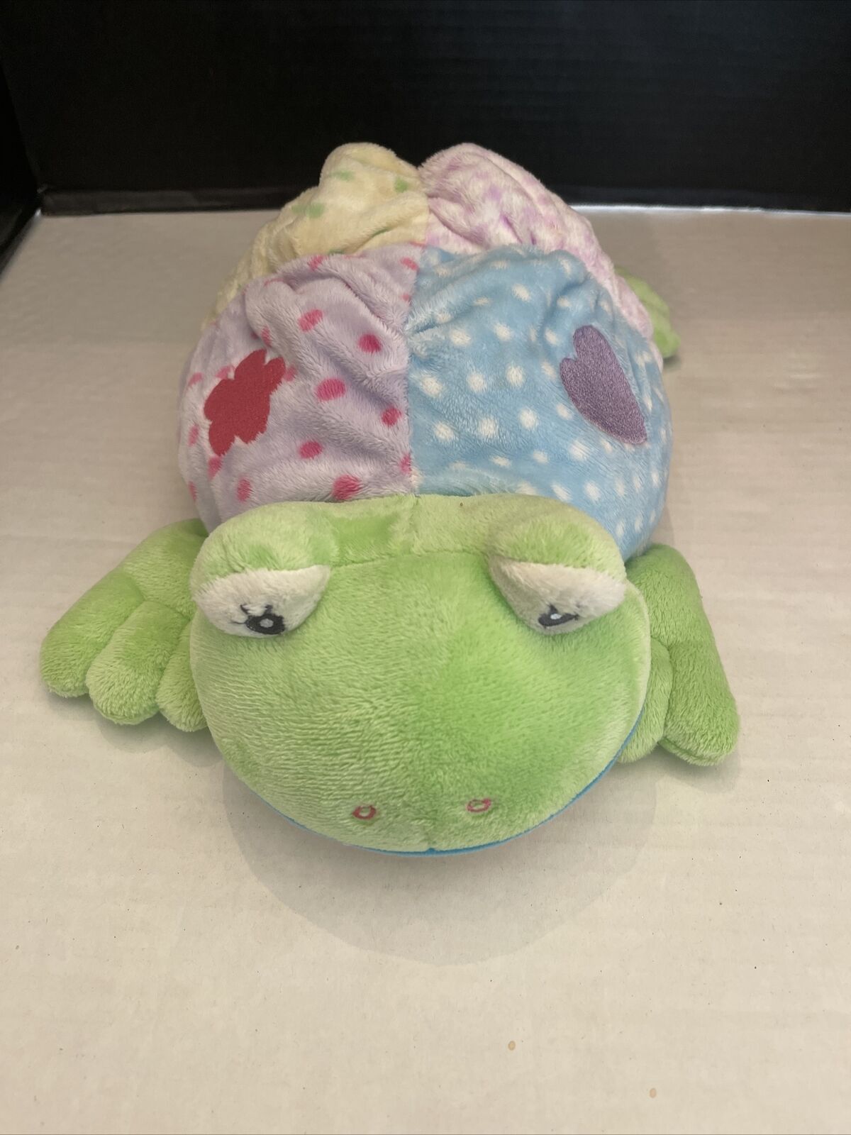 Aurora Baby Polka Dot Plaid Pastel Rattle Turtle Crinkle Sounds Plush Toy 15"