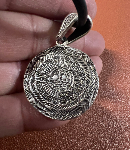 Nahui Ollin Life and Death Sterling Silver Double Sided Pendant, Aztec God #10 - Picture 3 of 6