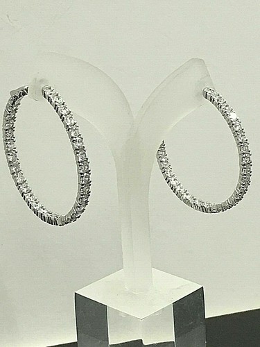 GENUINE 925 STERLING SILVER LARGE INSIDE-OUT WHITE ROUND 6.00CT CZ HOOP EARRINGS - Picture 5 of 12
