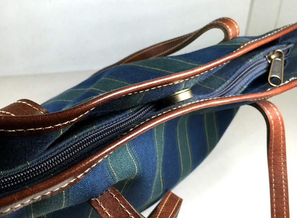 Bolso de hombro estilo bolso de mano Longaberger azul verde a rayas Foto 4 de 4