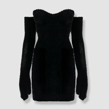 $1745 OFF-WHITE Women Black Fuzzy Body-con Mini Dress Size 38